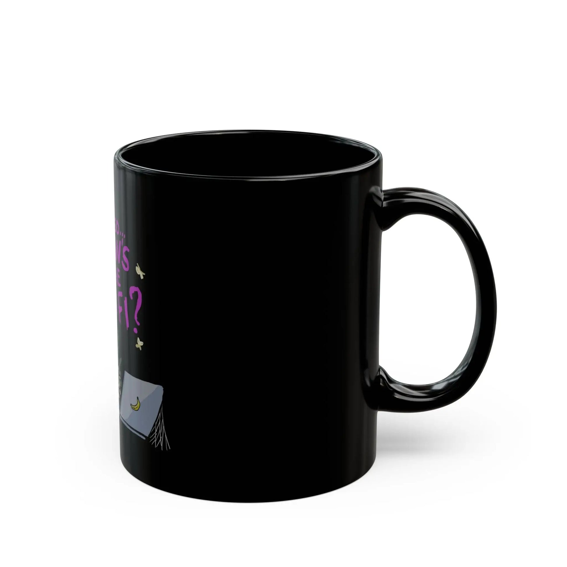 A Black Mug of a Skeleton Waiting for the Slow Public Wi-Fi