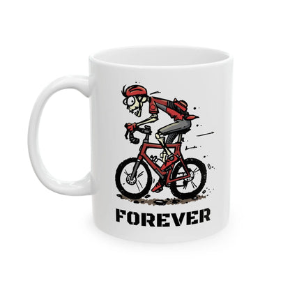 A Forever Riding Skeleton on a Bike Coffee Mug