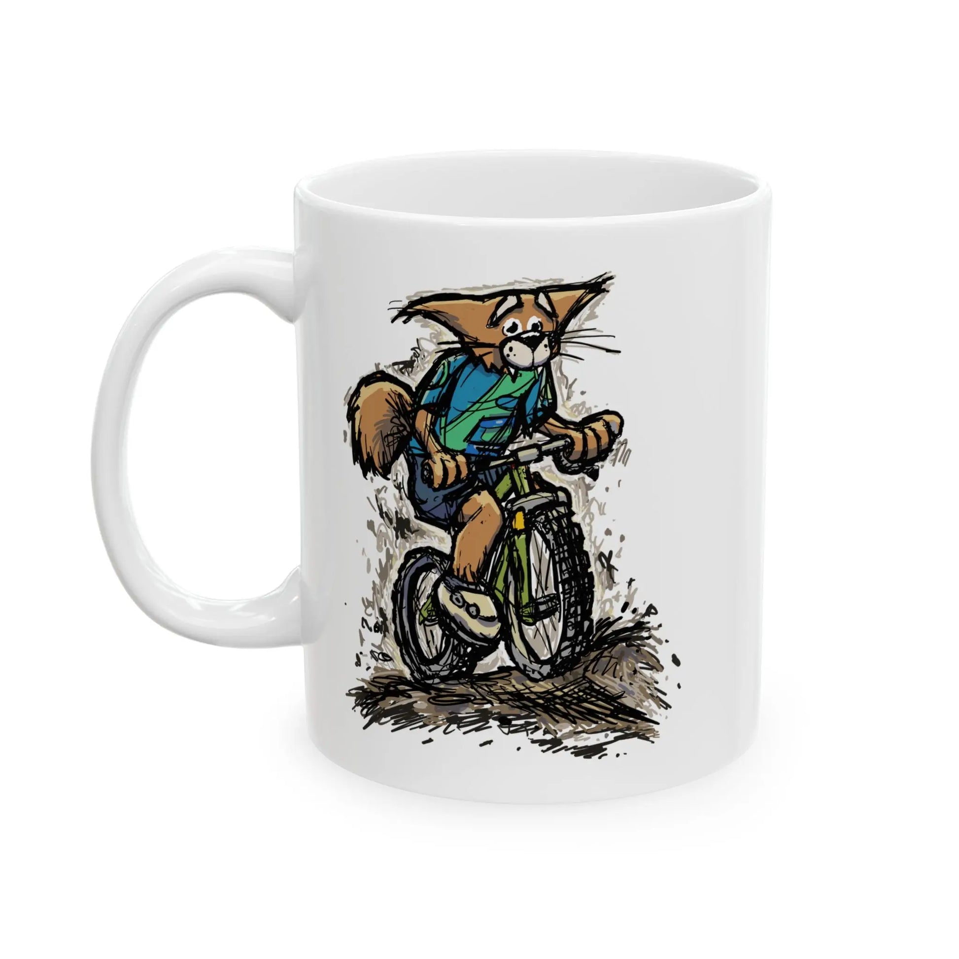 A Fox Riding a Mountain Bike White Coffee Mug