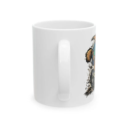 A Fox Riding a Mountain Bike White Coffee Mug