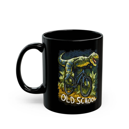 An Old-School Dinosaur Riding a Mountain Bike Mug