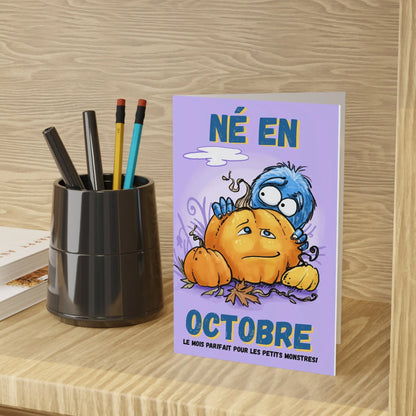 October Monster Greeting Cards - 1 or 10 Pack for Halloween Celebrations